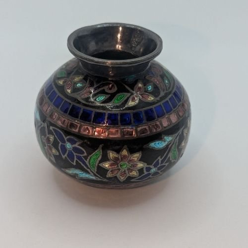 Small Matki of Silver with Enamel work - blue